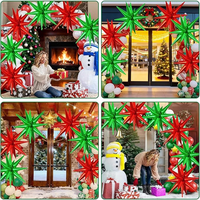 6PCS Star Balloons, 22 Inch Large Green Red Star Balloon Foil Balloons Christmas Party Balloon for Birthday Christmas Graduation Wedding Anniversary Party Backdrops Decorations
