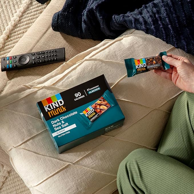 KIND Bar Minis, Variety Pack, Dark Chocolate Nuts and Sea Salt, Peanut Butter, Caramel Almond, Healthy Snacks, 3g Protein, Gluten Free, Low Sugar/Calorie Snacks, 30 Count