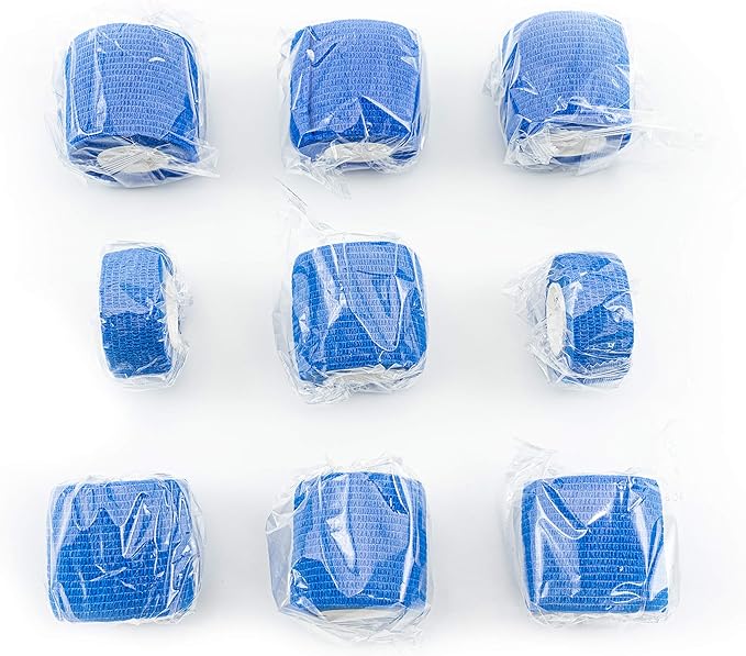 FRESINIDER 9 Rolls Self Adhesive Wrap Athletic Tape Gauze, Breathable Elastic Cohesive Bandage for Sports Injury & Pet (7 Pcs 2" x 5 Yards + 2 Pcs 1" X 5 Yards) (Blue)