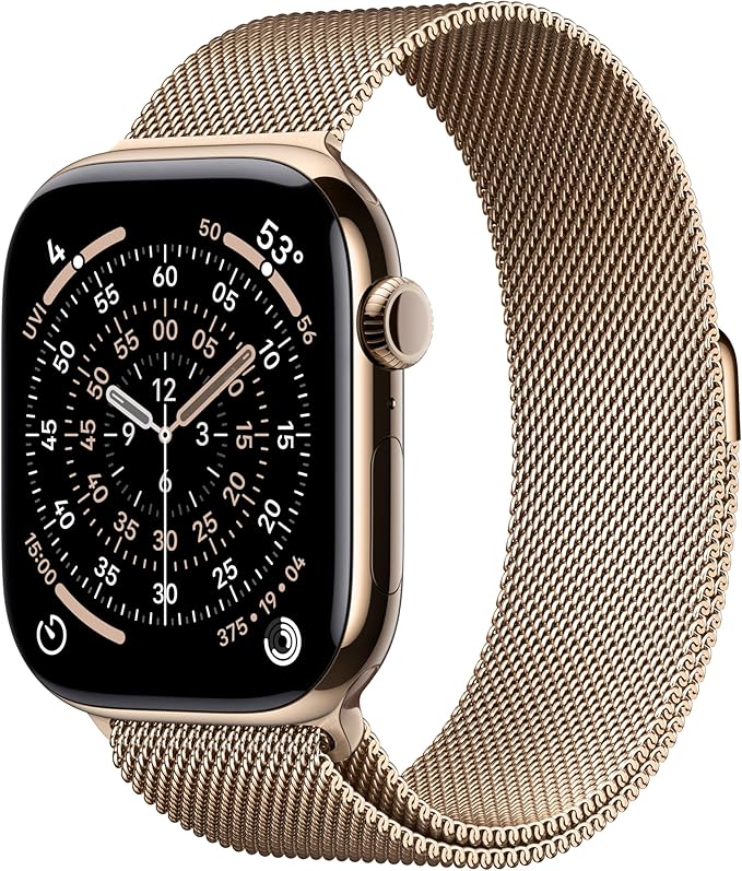 Apple Watch Series 11 [GPS + Cellular 46mm] Smartwatch with Gold Titanium Case with Gold Milanese Loop - M/L. Sleep Score, Fitness Tracker, Health Monitoring, Always-On Display, Water Resistant