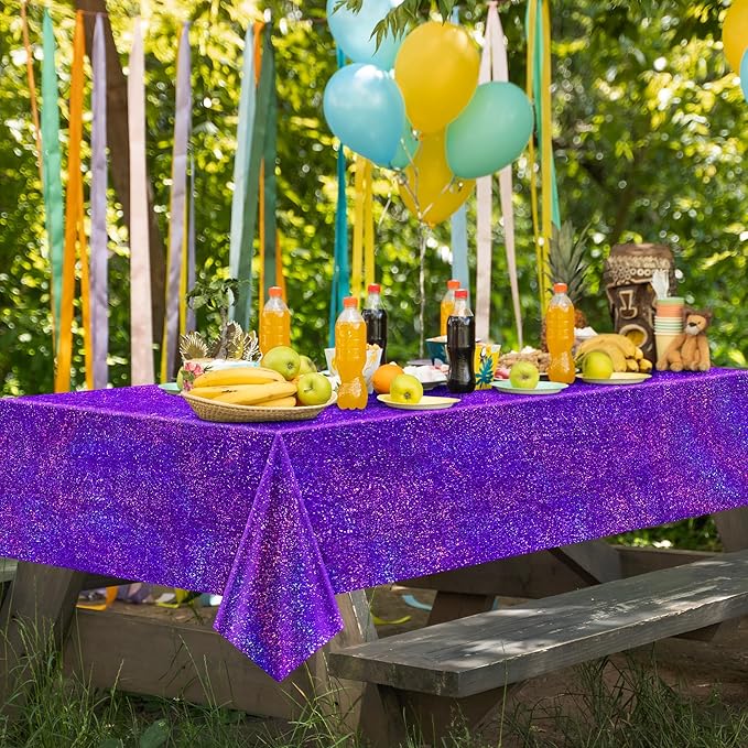 Sparkling Holographic Laser Tablecloth - Shimmering, Waterproof, Easy to Clean - Ideal for Halloween Bachelorette, Birthday, Wedding, and Anniversary Party Decorations (Light Blue & Green & Purple, 3)