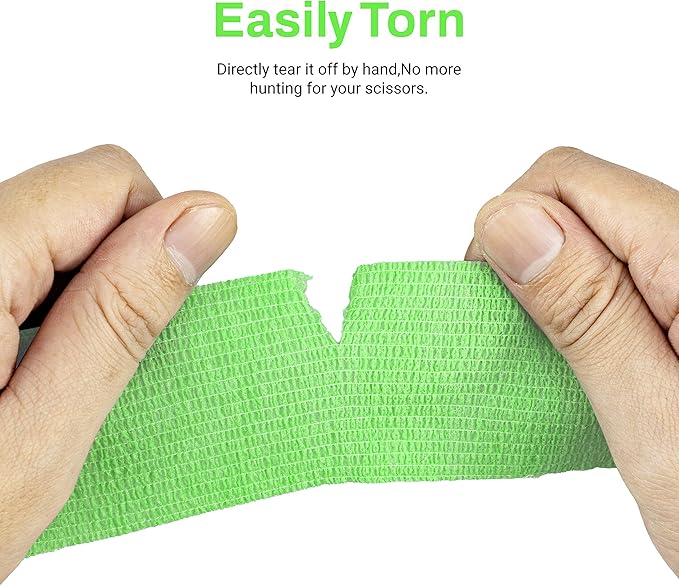 FRESINIDER 9 Rolls Self Adhesive Wrap Athletic Tape Gauze, Breathable Elastic Cohesive Bandage for Sports Injury & Pet (7 Pcs 2" x 5 Yards + 2 Pcs 1" X 5 Yards) (Fluorescent Green)