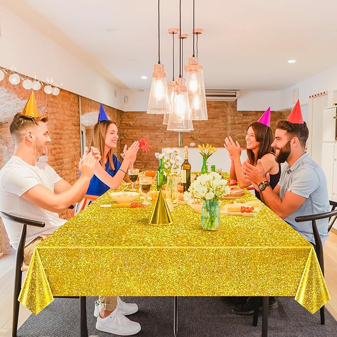 Red & Gold Carnival Laser Tablecloth 40" x 108" Shining Christmas Holiday Holographic Table Cloth Birthday Graduation Party Table Cover Plastic Foil Party Supplies For Anniversary Baby Shower