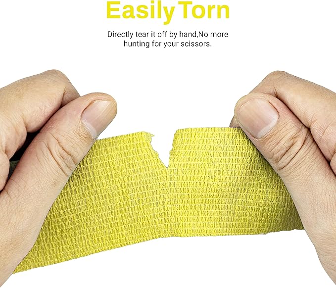 FRESINIDER 9 Rolls Self Adhesive Wrap Athletic Tape Gauze, Breathable Elastic Cohesive Bandage for Sports Injury & Pet (7 Pcs 2" x 5 Yards + 2 Pcs 1" X 5 Yards) (Yellow)