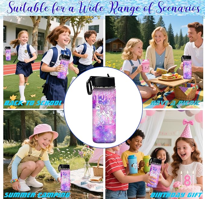 VIPOPSA Customized Water Bottles For Girls 18oz Personalized Water Bottle With Straw Lid Gifts For Girls Boys School Sports Bottles