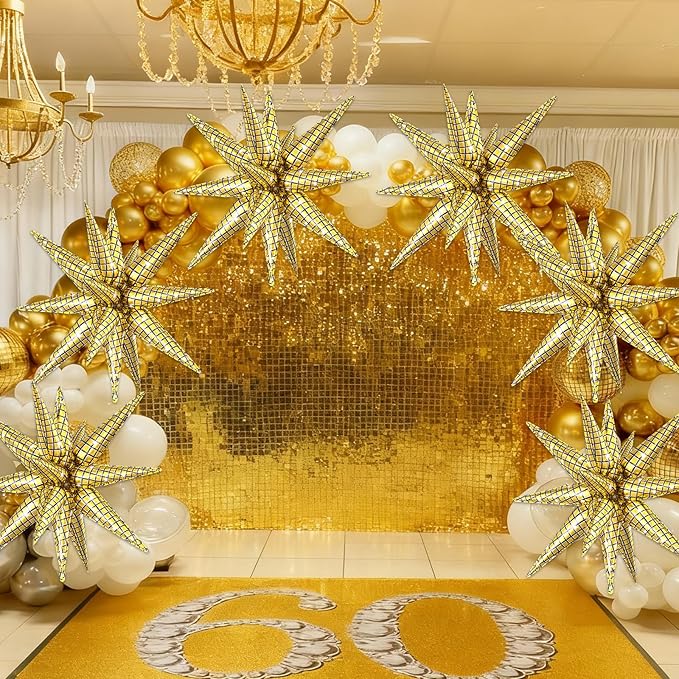 6PCS Star Balloons Disco, 22 Inch Large Gold Star Balloon Foil Balloons Christmas Party Balloon for Birthday Christmas Disco Bachelorette Wedding Anniversary Party Backdrops Decorations