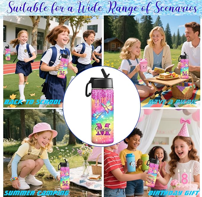 VIPOPSA Custom Water Bottle For Girls 18oz Customized Water Bottle With Straw Lid Gifts For Girls Boys School Sports Cup