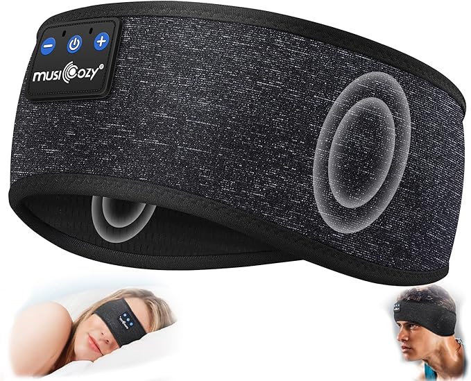 MUSICOZY Sleep Headphones Bluetooth 5.4 Headband Headphones, Wireless Earphones Music Sleep Earbuds for Side Sleepers Sleeping Eye Mask for Women Men Workout Running Cool Unique Gifts, Black