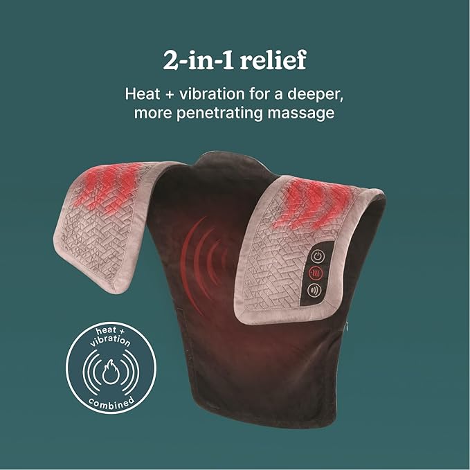 Homedics Vibration Heated Shoulder Massager Wrap, Comfort Pro Elite, Soft Fabric, Tension Relief, 2 Speeds & Styles, Long, NMS-450H