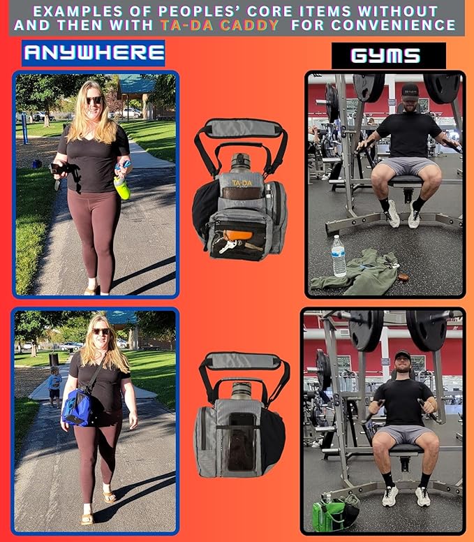 TA-DA Caddy Bag Everywhere you Go | Core Items are Bottle Phone Keys Wallets Etc., so Easy Access and more Convenient than Purse, Carrier, Crossbody, Messenger, Duffle, Fanny, Tote | W-7 H-10 L-10 |