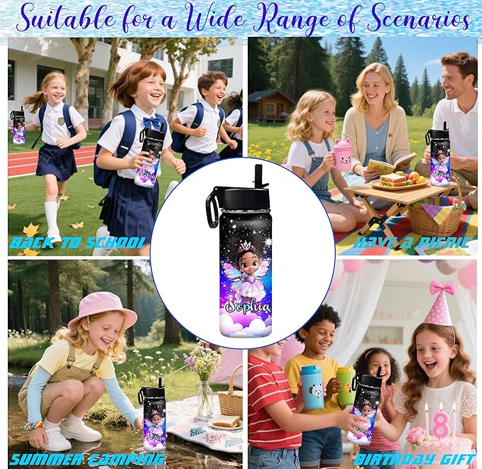 VIPOPSA Personalized Water Bottle For Kids,Personalized Kids School Water Bottles With Straw Lid Gifts For Girls Boys 18oz