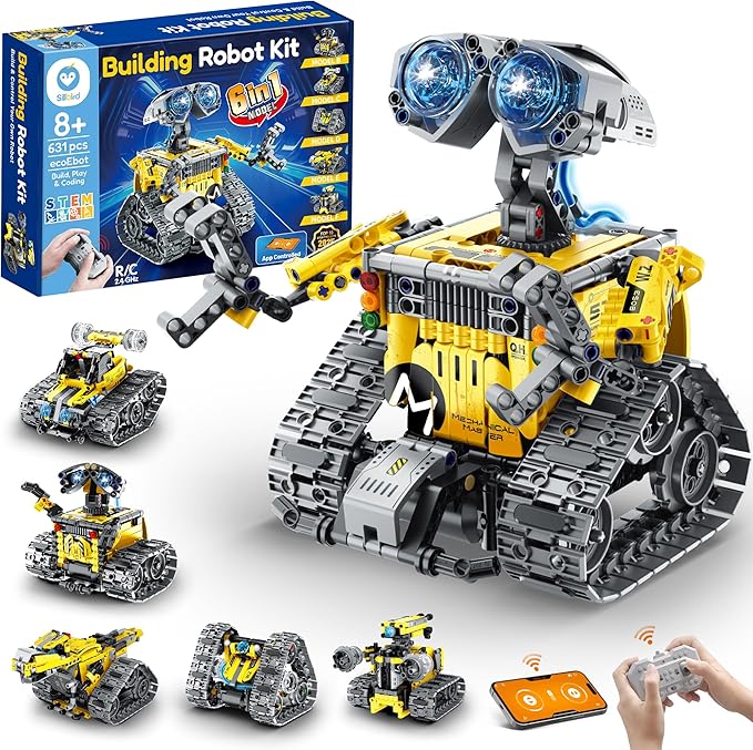 Sillbird Robot Building Kit with Remote Control Gifts for Kids Boys Ages 8-13, Coding STEM Robotic Technic Racer Car Toys for Birthday, Build 6in1 Model with 631 Pieces