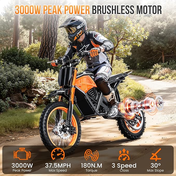 Adult Electric Dirt Bike, Electric Mountain Bike with 3000W Brushless Motor - 37.5 MPH, 48V/20Ah Removable Battery, Hydraulic Brakes & Full Suspension Electric Motorcycle for Teens 13+