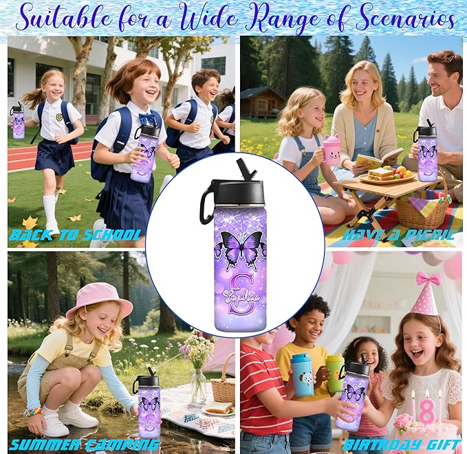 VIPOPSA Custom 18oz Water Bottle with Straw Lid Stainless Steel, Personalized Kids Water Bottle For Girls Boys Woman School Gifts