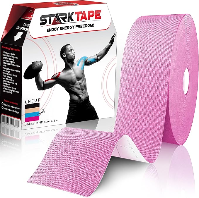 Starktape Original Kinesiology Athletic Tape. Professional Sports Tape for Ankle Wrist Knee Shoulder Muscles Joints. Latex Free, Waterproof, Stretchy, and Gentle on Skin. Up to 115 ft/Roll