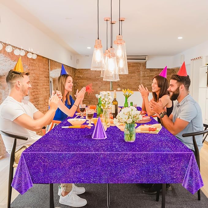 Sparkling Holographic Laser Tablecloth - Shimmering, Waterproof, Easy to Clean - Ideal for Halloween Bachelorette, Birthday, Wedding, and Anniversary Party Decorations (Light Blue & Green & Purple, 3)