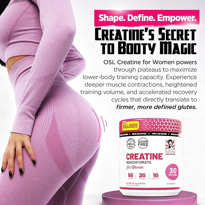 Old School Labs Creatine for Women Post-Workout Supplement - 5000mg Creatine, 2000mg Hydrolyzed Bovine Collagen & BCAA 2:1:1 for Lean Muscle Growth, Fast Recovery & Stamina - 30 Servings