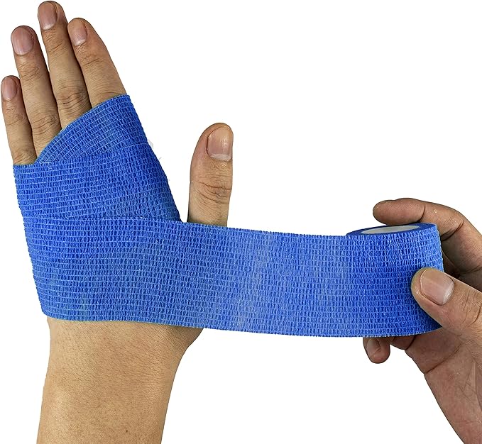 FRESINIDER 9 Rolls Self Adhesive Wrap Athletic Tape Gauze, Breathable Elastic Cohesive Bandage for Sports Injury & Pet (7 Pcs 2" x 5 Yards + 2 Pcs 1" X 5 Yards) (Blue)
