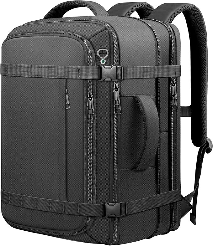 Travel Backpack,40-50L Expandable Carry On Backpack with USB Cable Port Fits 17.3 Inch Laptop Bag,Water Resistant Weekender Backpack for Men Women Business,Hiking,Daily Commuting,Black