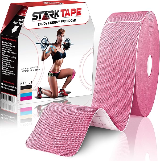 Starktape Original Kinesiology Athletic Tape. Professional Sports Tape for Ankle Wrist Knee Shoulder Muscles Joints. Latex Free, Waterproof, Stretchy, and Gentle on Skin. Up to 115 ft/Roll