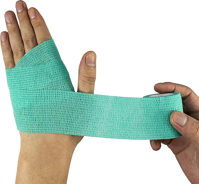 FRESINIDER 9 Rolls Self Adhesive Wrap Athletic Tape Gauze, Breathable Elastic Cohesive Bandage for Sports Injury & Pet (7 Pcs 2" x 5 Yards + 2 Pcs 1" X 5 Yards) (Green)