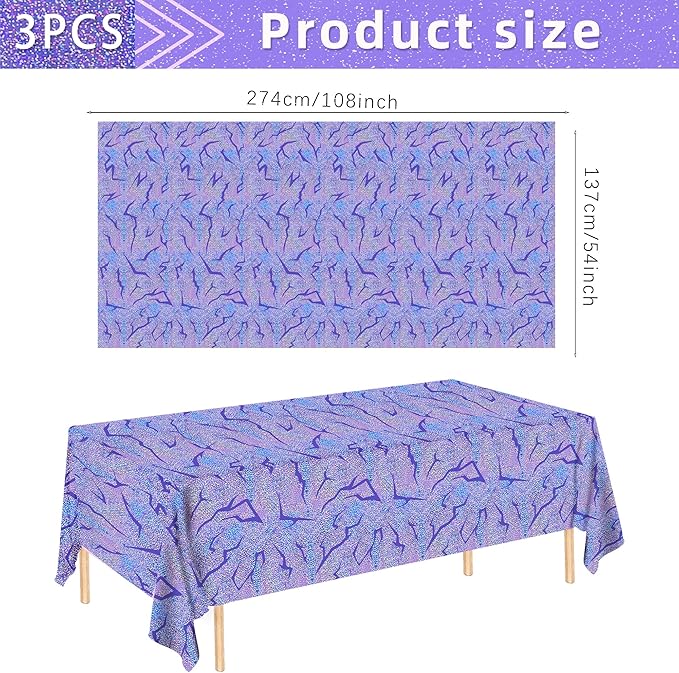 3PCS Demon Hunters Birthday Tablecloth Decorations, Purple Demon Energy Pattern Grad 9FT Tablecover Sparkling Holographic Laser Korean Idol Movie Decor for Kids’Party Birthday Graduation Bachelor