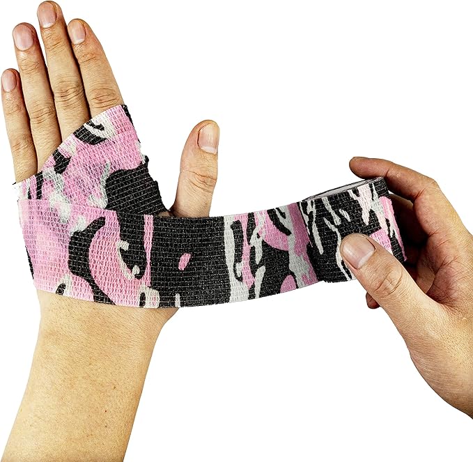 FRESINIDER 9 Rolls Self Adhesive Wrap Athletic Tape Gauze, Breathable Elastic Cohesive Bandage for Sports Injury & Pet (7 Pcs 2" x 5 Yards + 2 Pcs 1" X 5 Yards) (Camouflage Pink)