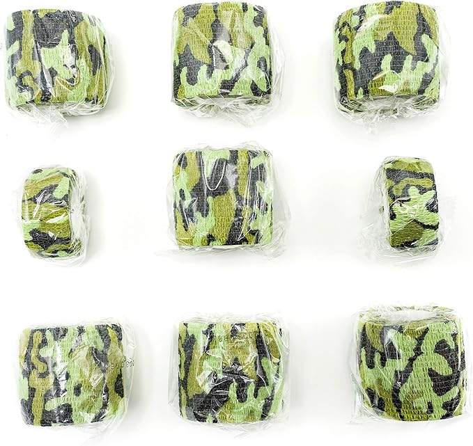 FRESINIDER 9 Rolls Self Adhesive Wrap Athletic Tape Gauze, Breathable Elastic Cohesive Bandage for Sports Injury & Pet (7 Pcs 2" x 5 Yards + 2 Pcs 1" X 5 Yards) (Land Camo)