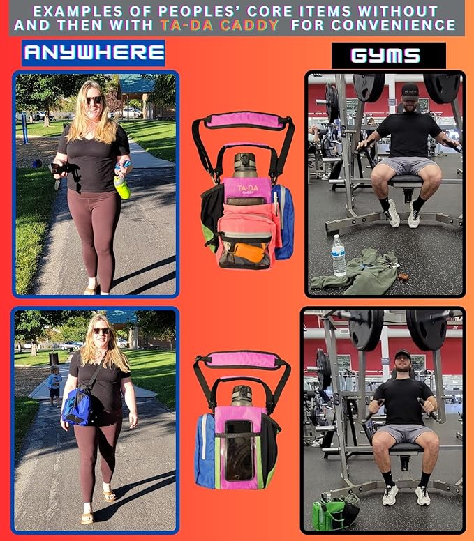TA-DA Caddy Bag Everywhere you Go | Core Items are Bottle Phone Keys Wallets Etc., so Easy Access and more Convenient than Purse, Carrier, Crossbody, Messenger, Duffle, Fanny, Tote | W-7 H-10 L-10 |