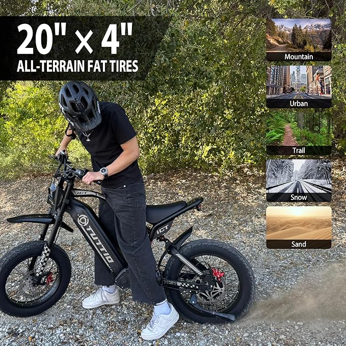 Tuttio-ICT-Electric-Bike for Adults-Teens Age 16+,2000W-60V-25AH Electric-Dirt-Bike, 170NM, 20" Fat-Tire-Electric-Motorcycle, Full Suspension E-Bike for Mountain Off-Road Commuter School Snow