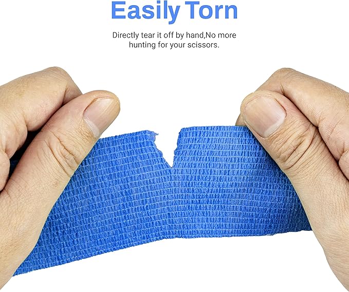 FRESINIDER 9 Rolls Self Adhesive Wrap Athletic Tape Gauze, Breathable Elastic Cohesive Bandage for Sports Injury & Pet (7 Pcs 2" x 5 Yards + 2 Pcs 1" X 5 Yards) (Blue)