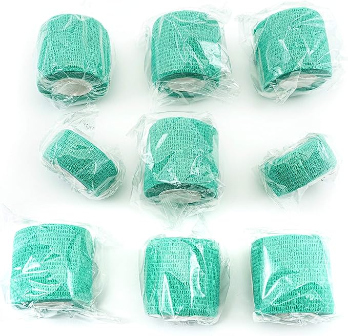 FRESINIDER 9 Rolls Self Adhesive Wrap Athletic Tape Gauze, Breathable Elastic Cohesive Bandage for Sports Injury & Pet (7 Pcs 2" x 5 Yards + 2 Pcs 1" X 5 Yards) (Green)