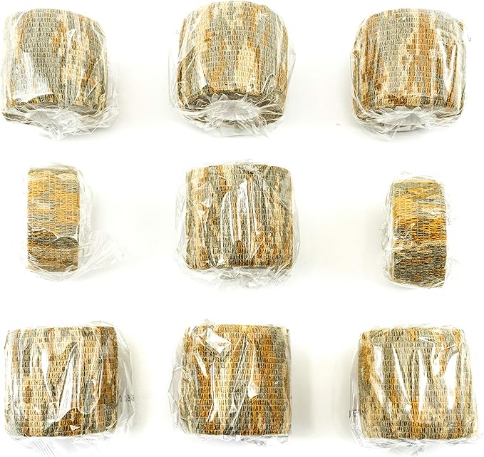 FRESINIDER 9 Rolls Self Adhesive Wrap Athletic Tape Gauze, Breathable Elastic Cohesive Bandage for Sports Injury & Pet (7 Pcs 2" x 5 Yards + 2 Pcs 1" X 5 Yards) (Digital Desert Camo)