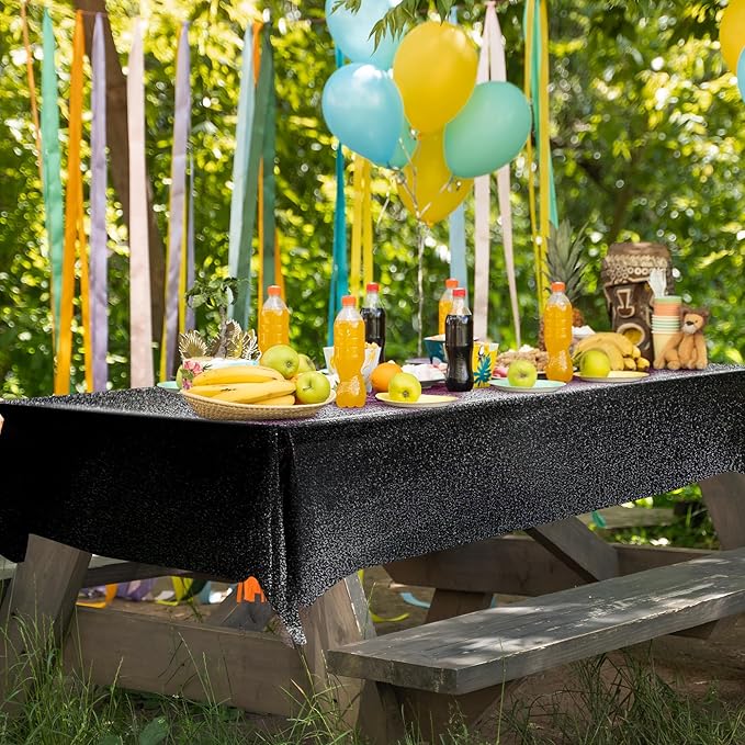 Just Shimmer Sparkling Holographic Laser Tablecloth - Shimmering, Waterproof, Easy to Clean - Ideal for Halloween, Bachelorette, Birthday, Wedding, and Anniversary Party Decorations (Red & Black, 2)