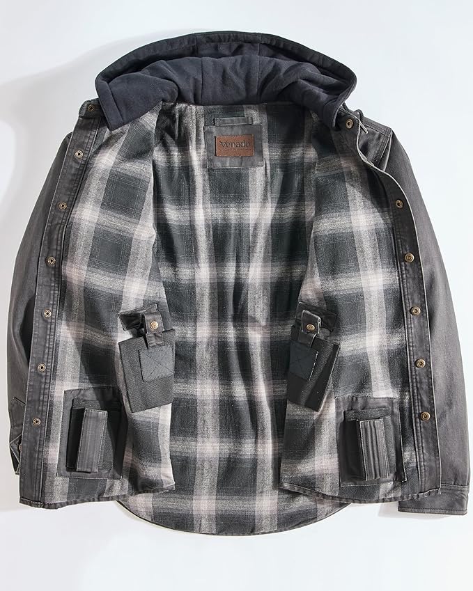 Venado Men's Smuggler Concealed Carry Chore Coat - Hooded Flannel Lined Jacket