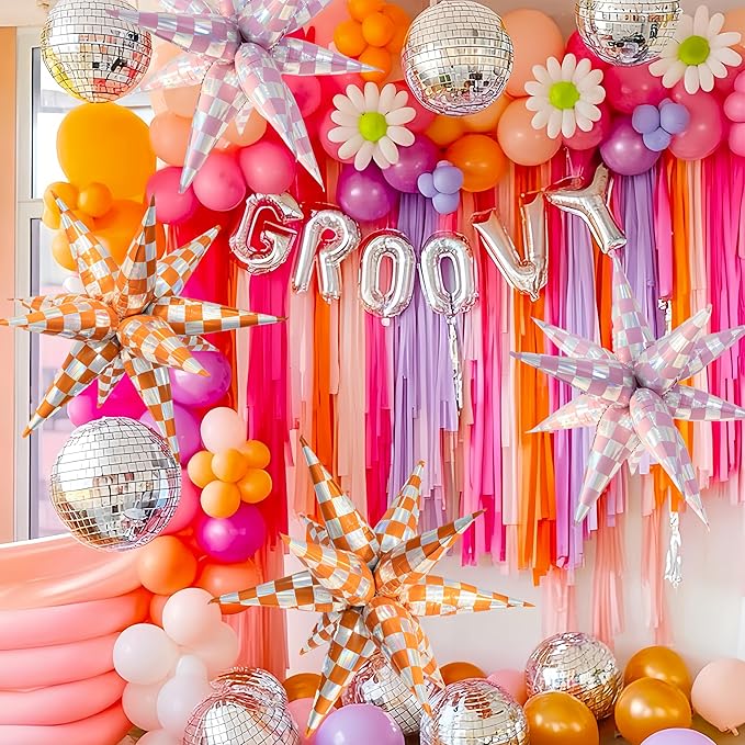 2*12Pcs Orange Silver Holographic Explosion Pointed Star Foil Balloons/The Life of A Showgirl Party/Orang Foil Balloon for Tay*lor Sunset Coastal Birthday, Glam Showgirl Era Party (2Pcs Orange Laser)
