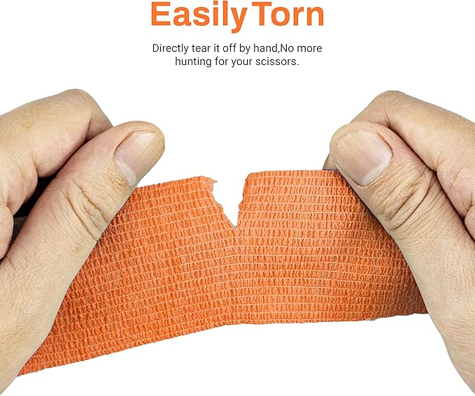 FRESINIDER 9 Rolls Self Adhesive Wrap Athletic Tape Gauze, Breathable Elastic Cohesive Bandage for Sports Injury & Pet (7 Pcs 2" x 5 Yards + 2 Pcs 1" X 5 Yards) (Orange)