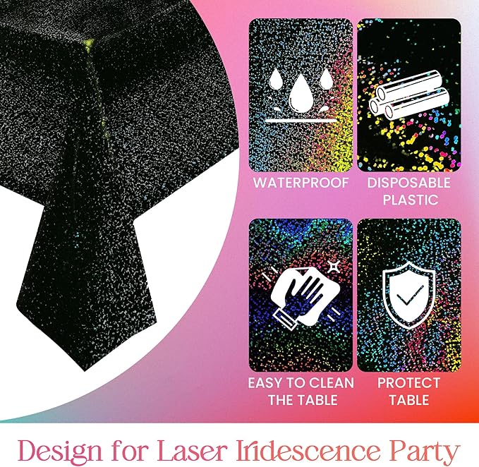 Black & Green Holographic Tablecloth 40" x 108" Hot Pink Party Decoration Valentine's Day Birthday Party Table Decor Iridescence Plastic Table Cloth for Halloween Baby Shower