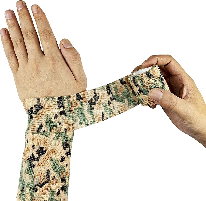 FRESINIDER 9 Rolls Self Adhesive Wrap Athletic Tape Gauze, Breathable Elastic Cohesive Bandage for Sports Injury & Pet (7 Pcs 2" x 5 Yards + 2 Pcs 1" X 5 Yards) (German Woodland Camo)