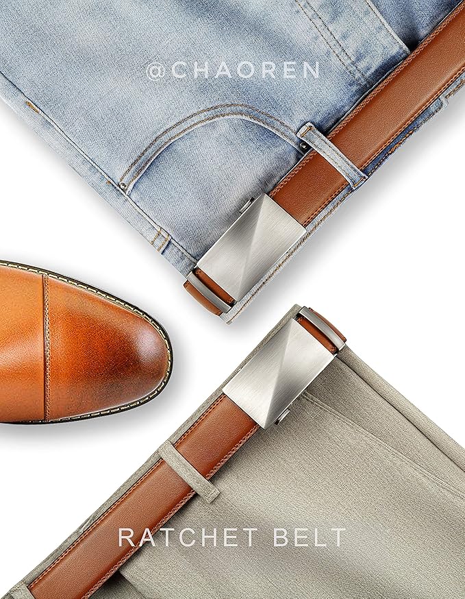 CHAOREN Mens Belt Leather Ratchet Belt - Customizable Fit, Effortless Style (35mm)