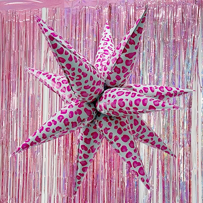 2Pcs 32 Inch Pink Leopard Explosion Star Cheetah Print Balloons/Y2K Party Decor for Girls Birthday, Spa Day, Baddie, Pop Art or Glam Party/Photo Backdrop for Teen Girls Trendy(Pink 2PCS)