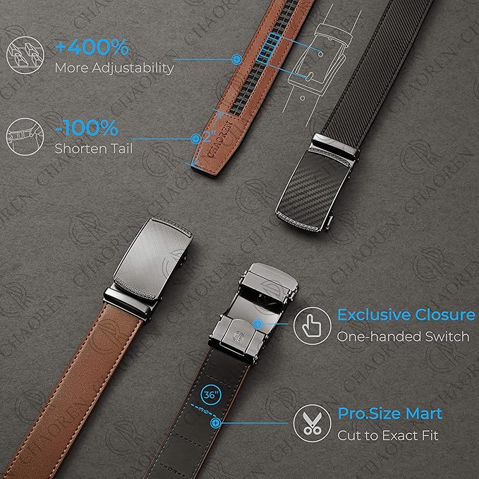 CHAOREN Mens Belt Leather Ratchet Belt - Customizable Fit, Effortless Style (35mm)